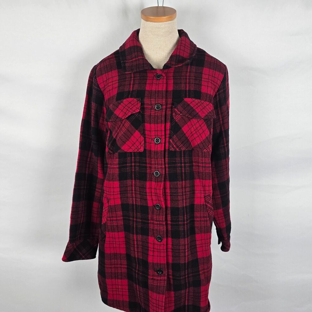 Torrid Jacket Women's 0X Large Red Plaid Anorak Button Long Sleeve Flannel  EUC